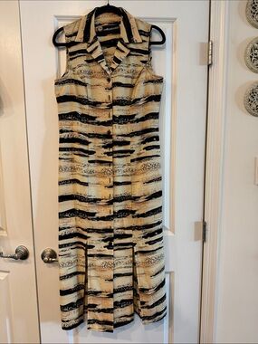 Sag Harbor Sleeveless Button-Front Midi Dress in Cream and Black